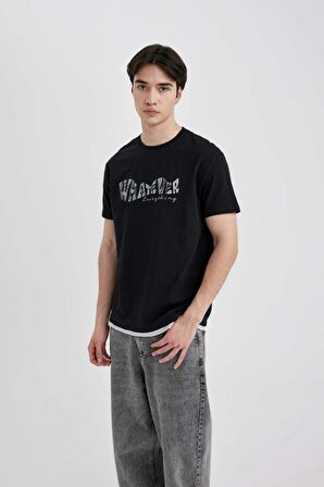 DeFacto Regular Fit Bisiklet Yaka Baskılı Kısa Kollu Tişört B8483AX24SMBK81