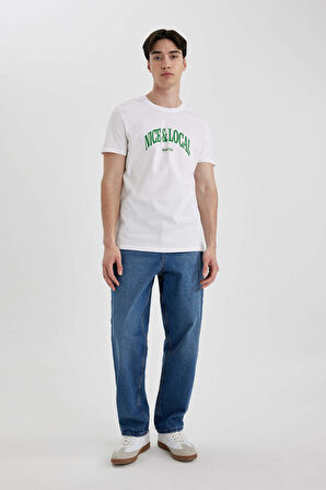 DeFacto Slim Fit Dar Kesim Bisiklet Yaka Baskılı Kısa Kollu Tişört B8476AX24SMWT34