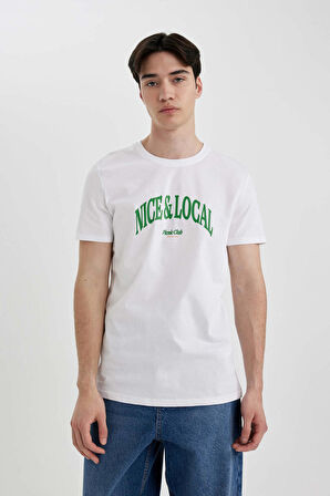 DeFacto Slim Fit Dar Kesim Bisiklet Yaka Baskılı Kısa Kollu Tişört B8476AX24SMWT34