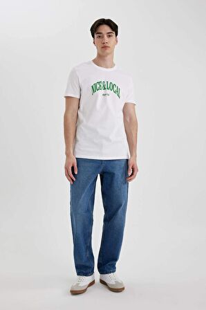 DeFacto Slim Fit Dar Kesim Bisiklet Yaka Baskılı Kısa Kollu Tişört B8476AX24SMWT34