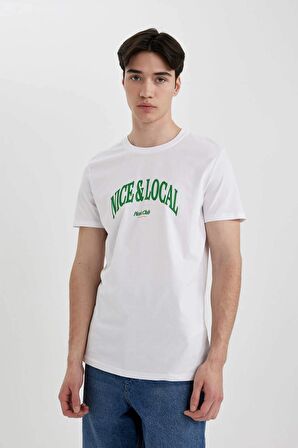 DeFacto Slim Fit Dar Kesim Bisiklet Yaka Baskılı Kısa Kollu Tişört B8476AX24SMWT34