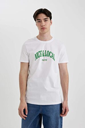 DeFacto Slim Fit Bisiklet Yaka Baskılı Kısa Kollu Tişört B8476AX24SMWT34