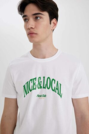 DeFacto Slim Fit Bisiklet Yaka Baskılı Kısa Kollu Tişört B8476AX24SMWT34