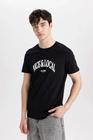 DeFacto Slim Fit Dar Kesim Bisiklet Yaka Baskılı Kısa Kollu Tişört B8476AX24SMBK81