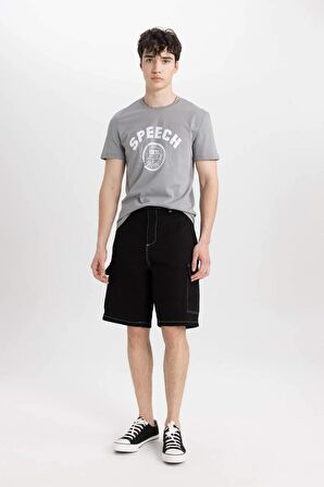 DeFacto Slim Fit Bisiklet Yaka Baskılı Kısa Kollu Tişört B8477AX24SMGR367