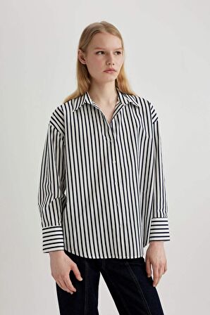 DeFacto Oversize Fit Poplin Uzun Kollu Çizgili Gömlek W7702AZ24SPNV42