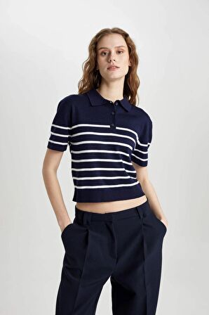 DeFacto Regular Fit Polo Yaka Çizgili Kısa Kollu Triko Tişört C4402AX24SMNV131