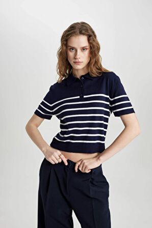 DeFacto Regular Fit Polo Yaka Çizgili Kısa Kollu Triko Tişört C4402AX24SMNV131