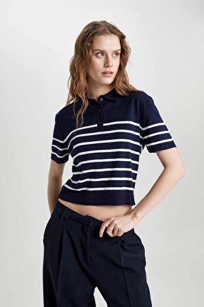 DeFacto Regular Fit Polo Yaka Çizgili Kısa Kollu Triko Tişört C4402AX24SMNV131
