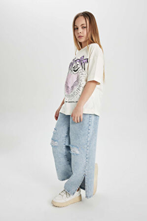 DeFacto Kız Çocuk Wide Leg Yırtık Detaylı Geniş Paça Jean Pantolon Z4708A624SMNM39