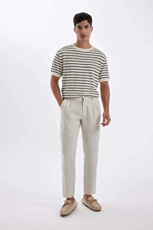 DeFacto %100 Keten Normal Kesim Crop Duble Paça Yazlık Kumaş Pantolon C1826AX24SMBG106