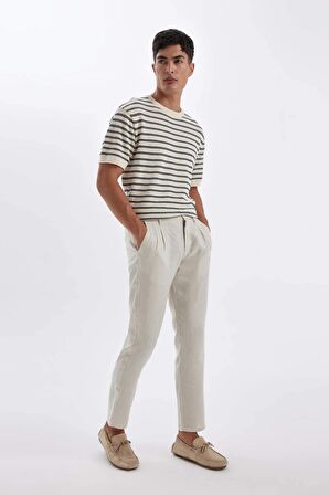 DeFacto %100 Keten Normal Kesim Crop Duble Paça Yazlık Kumaş Pantolon C1826AX24SMBG106