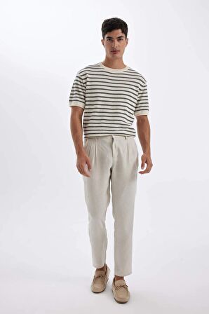 DeFacto %100 Keten Normal Kesim Crop Duble Paça Yazlık Kumaş Pantolon C1826AX24SMBG106
