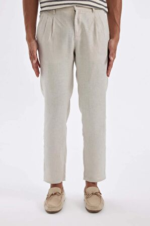 DeFacto %100 Keten Normal Kesim Crop Duble Paça Yazlık Kumaş Pantolon C1826AX24SMBG106