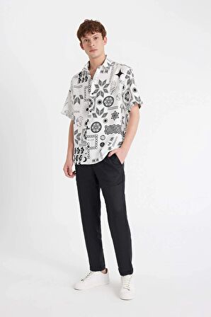 DeFacto Normal Kesim Crop Keten Yazlık Kumaş Pantolon Duble Paça Cepli C1826AX24SMBK27