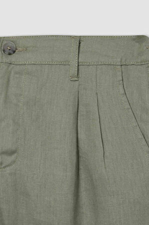 DeFacto %100 Keten Normal Kesim Crop Duble Paça Yazlık Kumaş Pantolon C1826AX24SMKH433
