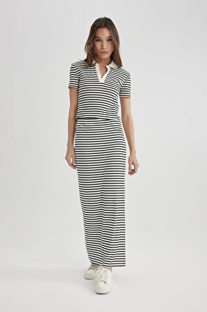 DeFacto Fitted Fitilli Çizgili Kaşkorse Maxi Etek A6477AX24SPWT32
