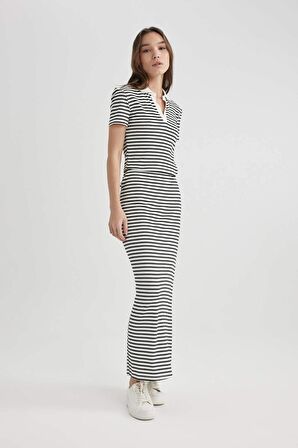 DeFacto Fitted Fitilli Çizgili Kaşkorse Maxi Etek A6477AX24SPWT32