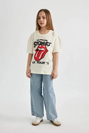 DeFacto Kız Çocuk Rolling Stones Oversize Geniş Kalıp Bisiklet Yaka Kısa Kollu Tişört C1720A824SMER99