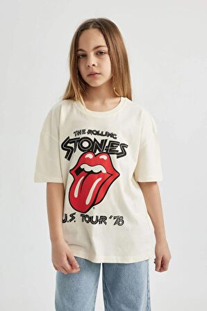 DeFacto Kız Çocuk Rolling Stones Oversize Geniş Kalıp Bisiklet Yaka Kısa Kollu Tişört C1720A824SMER99