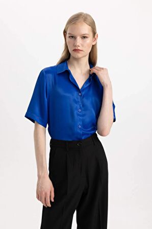 DeFacto Regular Fit Saten Kısa Kollu Gömlek C3218AX24SMBE114