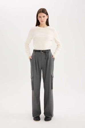 DeFacto Pensli Palazzo Pantolon Wide Leg Kargo Cepli Yüksek Bel Basıc Standart Boy C2577AX24SPAR61