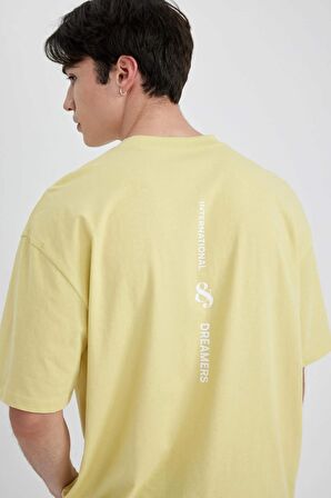 DeFacto Oversize Geniş Kalıp Bisiklet Yaka Sırt Baskılı Kısa Kollu Tişört C2134AX24SMGN639