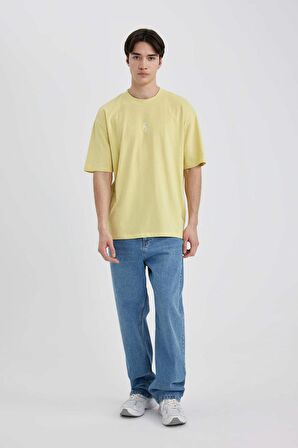 DeFacto Oversize Geniş Kalıp Bisiklet Yaka Sırt Baskılı Kısa Kollu Tişört C2134AX24SMGN639