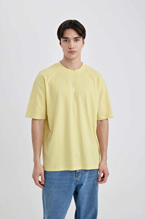 DeFacto Oversize Geniş Kalıp Bisiklet Yaka Sırt Baskılı Kısa Kollu Tişört C2134AX24SMGN639