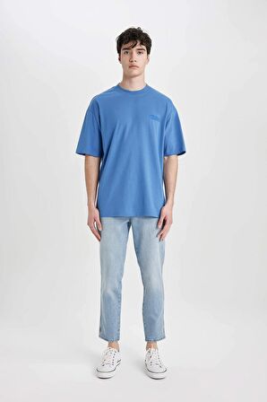 DeFacto Comfort Fit Bisiklet Yaka Baskılı Kısa Kollu Tişört C2136AX24SMBE389