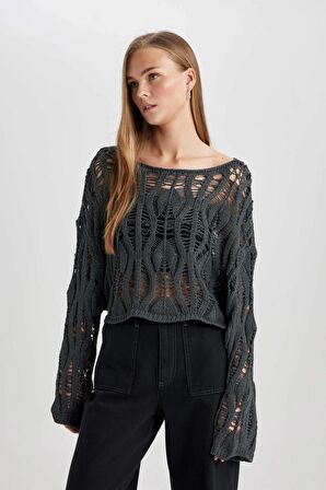 DeFacto Coool Relax Fit Açık Omuz Kroşe Kazak C2585AX24SPGR211