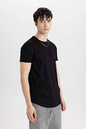 DeFacto Long Muscle Fit Bisiklet Yaka Basic Düz Kısa Kollu Siyah Tişört N2104AZ24SPBK81
