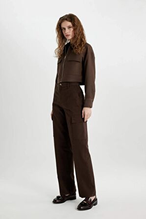 DeFacto Wide Leg Kargo Yüksek Bel Geniş Paça Uzun Boy Gabardin Pantolon C2666AX24SPBN539