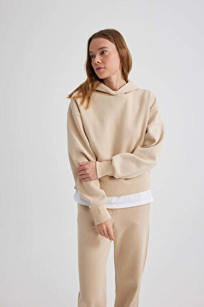 DeFacto Boxy Fit Kapüşonlu Kalın Basic Düz Sweatshirt B8570AX24SPBG115