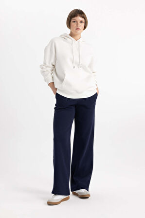 Regular Fit Cepli Yüksek Bel Kalın Sweatshirt Kumaşı Pantolon