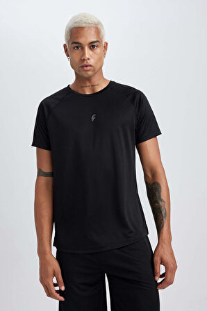 DeFactoFit Slim Fit Dar Kesim Bisiklet Yaka Baskılı Sporcu Kısa Kollu Tişört V2887AZ23AUBK81