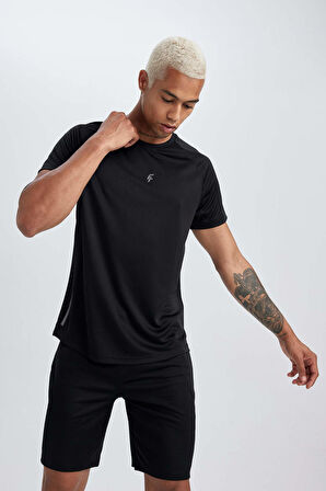 DeFactoFit Slim Fit Dar Kesim Bisiklet Yaka Baskılı Sporcu Kısa Kollu Tişört V2887AZ23AUBK81