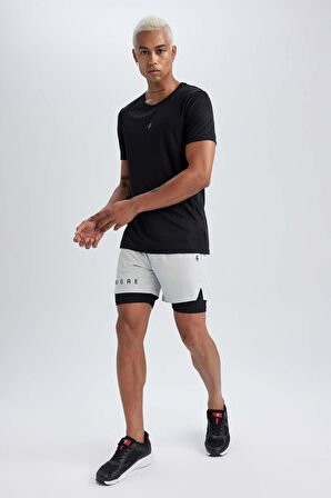 DeFactoFit Slim Fit Dar Kesim Bisiklet Yaka Baskılı Sporcu Kısa Kollu Tişört X6142AZ23AUBK81