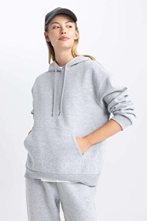 Relax Fit Kapüşonlu Kalın Kumaşı Sweatshirt