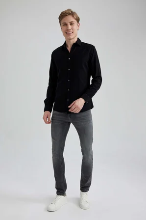 DeFacto %100 Pamuk Slim Fit Basic Uzun Kollu Siyah Gömlek A4644AX23AUBK81