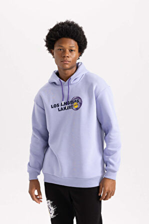 DeFactoFit NBA Los Angeles Lakers Boxy Fit Kapüşonlu Kalın Sweatshirt A7283AX23AUPR215