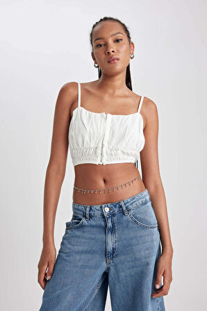 DeFacto V Yaka Askılı Crop Bluz B2170AX23HSER105
