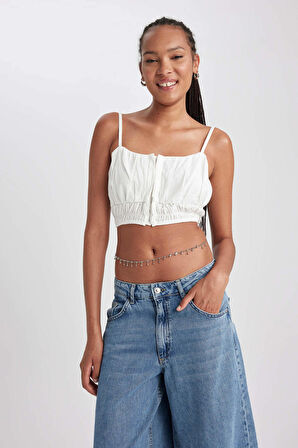 DeFacto V Yaka Askılı Crop Bluz B2170AX23HSER105