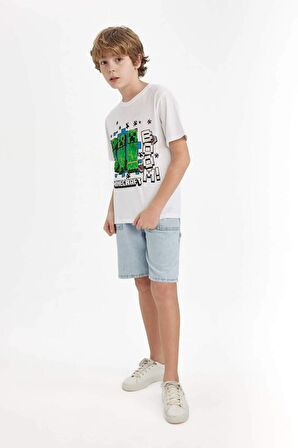 DeFacto Erkek Çocuk Minecraft Bisiklet Yaka Kısa Kollu Tişört B7946A824SMWT34