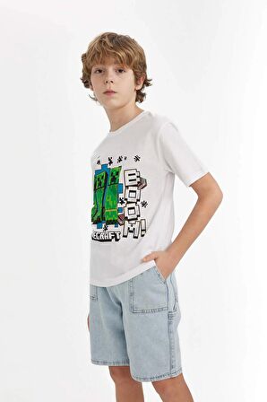 DeFacto Erkek Çocuk Minecraft Bisiklet Yaka Kısa Kollu Tişört B7946A824SMWT34