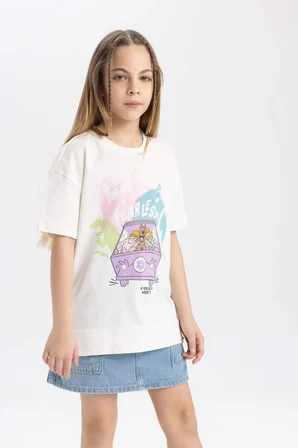 DeFacto Kız Çocuk Scooby Doo Oversize Geniş Kalıp Bisiklet Yaka Kısa Kollu Tişört C0146A824SMER99