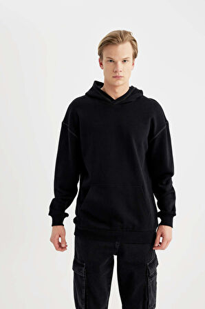 DeFacto Comfort Fit Kapüşonlu Basic Sweatshirt B4446AX24SPBK81