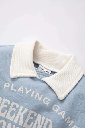 Erkek Bebek Regular Fit Gömlek Yaka Slogan Baskılı Sweatshirt Kumaşı Sweatshirt