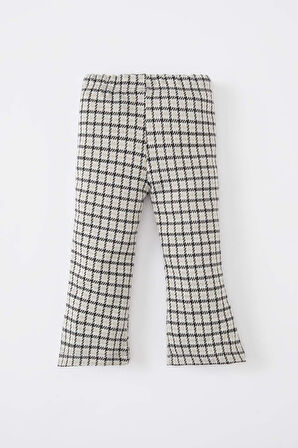 Kız Bebek Flare Fit Kareli Beli Lastikli Pantolon	
