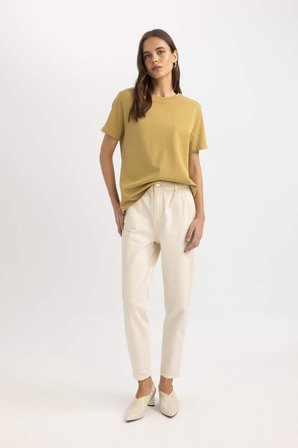 DeFacto Paperbag Gabardin Kumaş Pantolon Yüksek Bel Cepli Basıc Standart Paça S2790AZ24SMER99